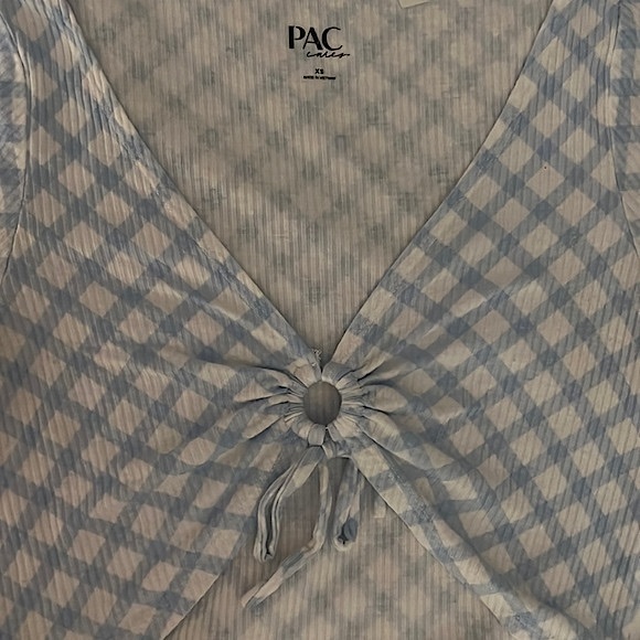 PACSUN Blue & White Gingham Short Sleeve Cropped Top - Picture 3 of 4